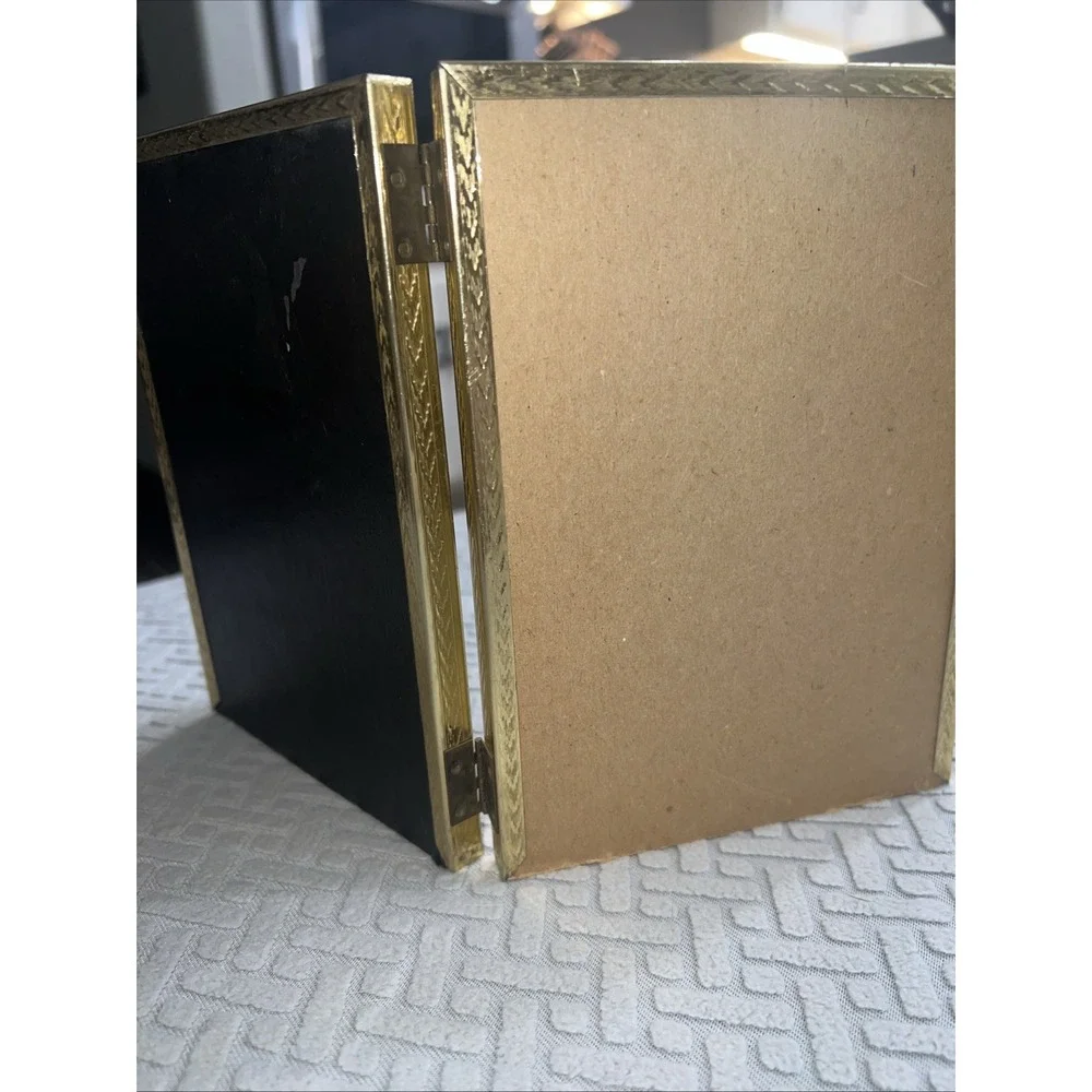 Antique Double Picture Frame vintage gold ART DECO 40s folding hinged FITS 5 x 7